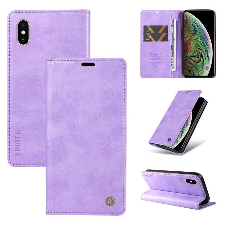 YIKATU Litchi Card Magnetic Automatic Suction Leather Flip Cover for iPhone XS / iPhone X(5.8 inch) - Purple