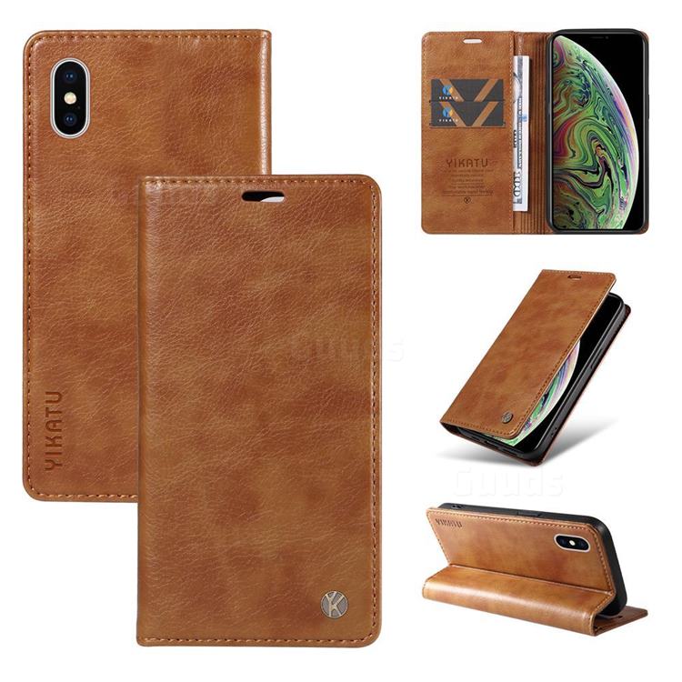 YIKATU Litchi Card Magnetic Automatic Suction Leather Flip Cover for iPhone XS / iPhone X(5.8 inch) - Brown