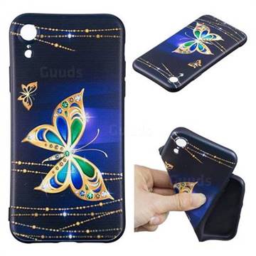 Golden Shining Butterfly 3D Embossed Relief Black Soft Back Cover for iPhone Xr (6.1 inch)
