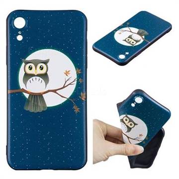Moon and Owl 3D Embossed Relief Black Soft Back Cover for iPhone Xr (6.1 inch)