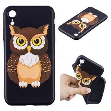 Big Owl 3D Embossed Relief Black Soft Back Cover for iPhone Xr (6.1 inch)