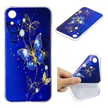 Gold and Blue Butterfly Super Clear Soft TPU Back Cover for iPhone Xr (6.1 inch)