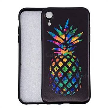 Colorful Pineapple 3D Embossed Relief Black Soft Back Cover for iPhone Xr (6.1 inch)