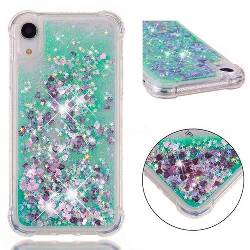Dynamic Liquid Glitter Sand Quicksand TPU Case for iPhone Xr (6.1 inch) - Green Love Heart