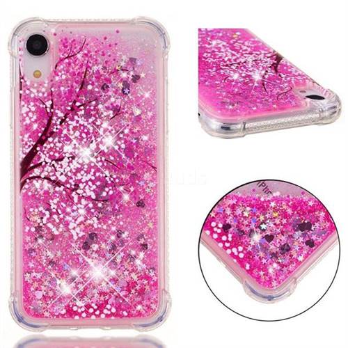 Pink Cherry Blossom Dynamic Liquid Glitter Sand Quicksand Star TPU Case for iPhone Xr (6.1 inch)