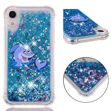 Happy Dolphin Dynamic Liquid Glitter Sand Quicksand Star TPU Case for iPhone Xr (6.1 inch)