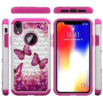Rose Butterfly Studded Rhinestone Bling Diamond Shock Absorbing Hybrid Defender Rugged Phone Case Cover for iPhone Xr (6.1 inch)