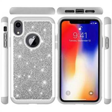 Glitter Rhinestone Bling Shock Absorbing Hybrid Defender Rugged Phone Case Cover for iPhone Xr (6.1 inch) - Gray