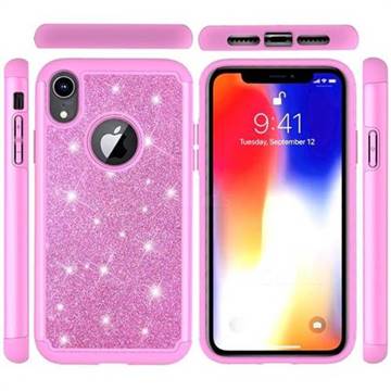 Glitter Rhinestone Bling Shock Absorbing Hybrid Defender Rugged Phone Case Cover for iPhone Xr (6.1 inch) - Pink