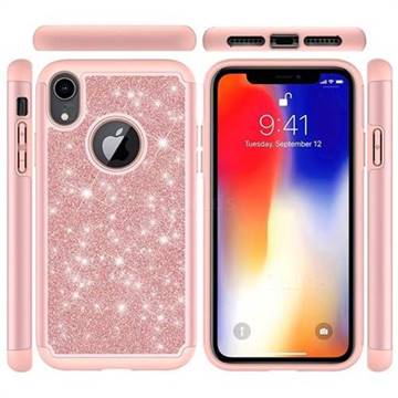 Glitter Rhinestone Bling Shock Absorbing Hybrid Defender Rugged Phone Case Cover for iPhone Xr (6.1 inch) - Rose Gold