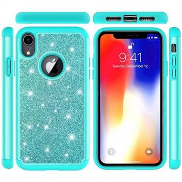 Glitter Rhinestone Bling Shock Absorbing Hybrid Defender Rugged Phone Case Cover for iPhone Xr (6.1 inch) - Green