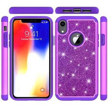 Glitter Rhinestone Bling Shock Absorbing Hybrid Defender Rugged Phone Case Cover for iPhone Xr (6.1 inch) - Purple