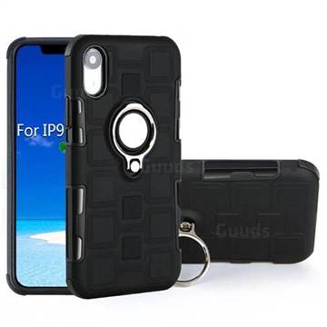 Ice Cube Shockproof PC + Silicon Invisible Ring Holder Phone Case for iPhone Xr (6.1 inch) - Black