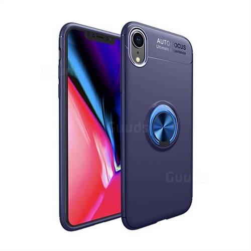 Auto Focus Invisible Ring Holder Soft Phone Case for iPhone Xr (6.1 inch) - Blue