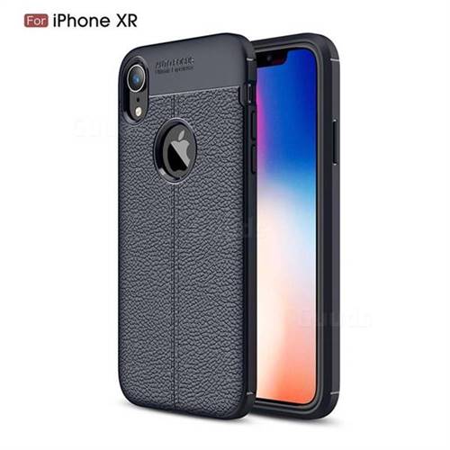 Luxury Auto Focus Litchi Texture Silicone TPU Back Cover for iPhone Xr (6.1 inch) - Dark Blue