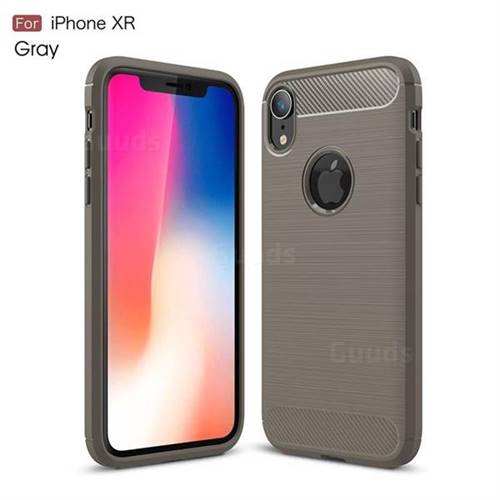Luxury Carbon Fiber Brushed Wire Drawing Silicone TPU Back Cover for iPhone Xr (6.1 inch) - Gray