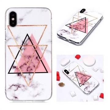 Inverted Triangle Powder Soft TPU Marble Pattern Phone Case for iPhone Xr (6.1 inch)