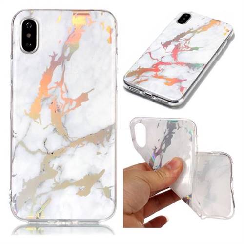 Color Plating Marble Pattern Soft TPU Case for iPhone Xr (6.1 inch) - White