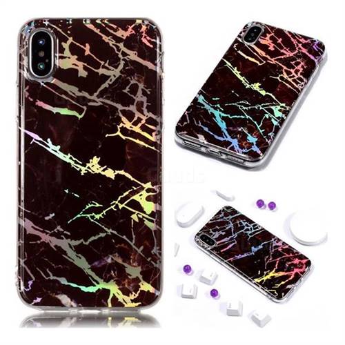 Black Brown Marble Pattern Bright Color Laser Soft TPU Case for iPhone Xr (6.1 inch)