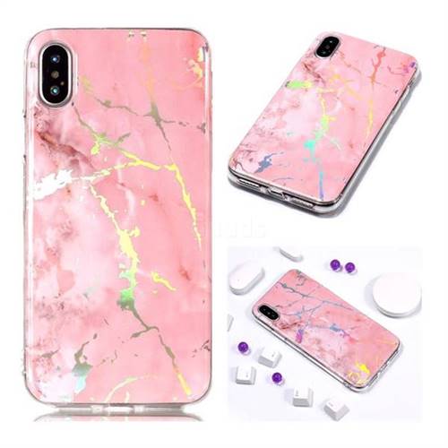 Powder Pink Marble Pattern Bright Color Laser Soft TPU Case for iPhone Xr (6.1 inch)