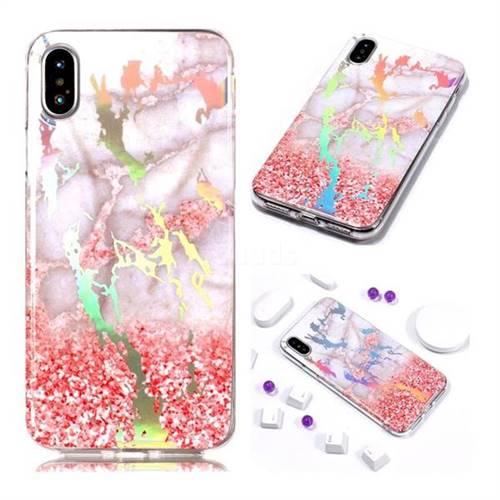 Powder Sandstone Marble Pattern Bright Color Laser Soft TPU Case for iPhone Xr (6.1 inch)