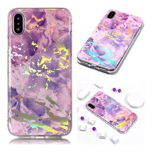 Purple Marble Pattern Bright Color Laser Soft TPU Case for iPhone Xr (6.1 inch)
