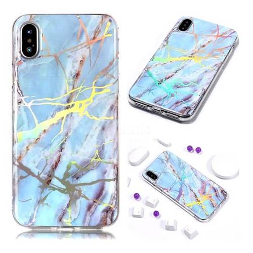 Light Blue Marble Pattern Bright Color Laser Soft TPU Case for iPhone Xr (6.1 inch)