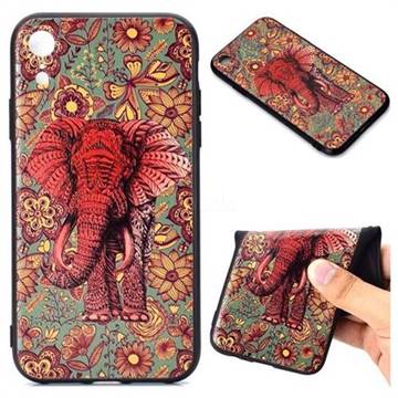 Colorfull Elephant 3D Embossed Relief Black TPU Back Cover for iPhone Xr (6.1 inch)