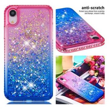 Diamond Frame Liquid Glitter Quicksand Sequins Phone Case for iPhone Xr (6.1 inch) - Pink Blue