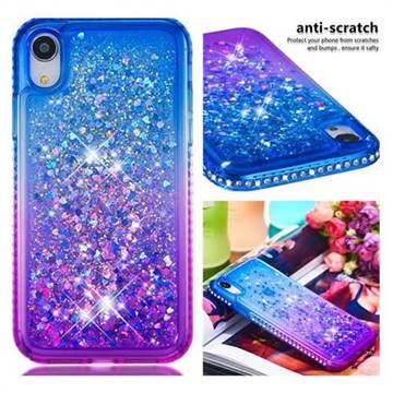 Diamond Frame Liquid Glitter Quicksand Sequins Phone Case for iPhone Xr (6.1 inch) - Blue Purple