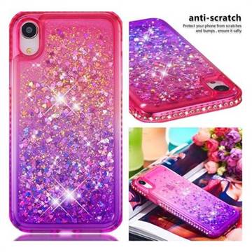 Diamond Frame Liquid Glitter Quicksand Sequins Phone Case for iPhone Xr (6.1 inch) - Pink Purple