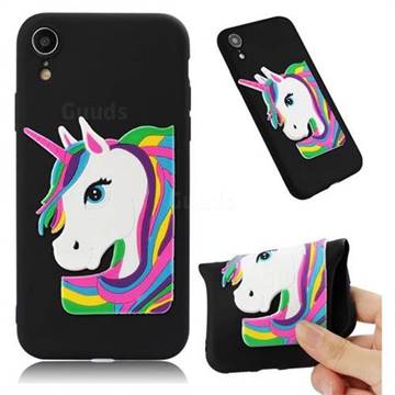 Rainbow Unicorn Soft 3D Silicone Case for iPhone Xr (6.1 inch) - Black