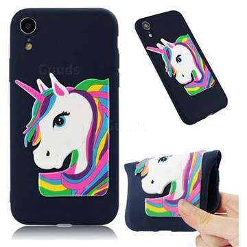 Rainbow Unicorn Soft 3D Silicone Case for iPhone Xr (6.1 inch) - Navy