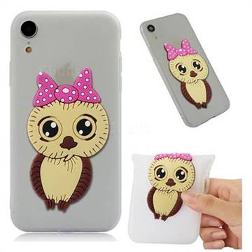Bowknot Girl Owl Soft 3D Silicone Case for iPhone Xr (6.1 inch) - Translucent White