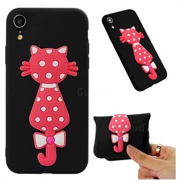 Polka Dot Cat Soft 3D Silicone Case for iPhone Xr (6.1 inch) - Black