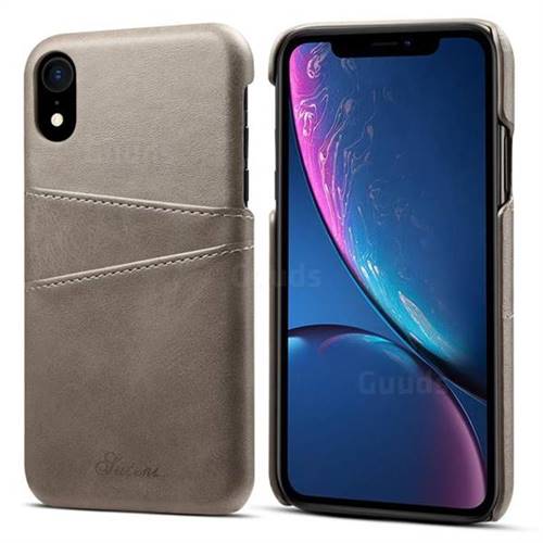 Suteni Retro Classic Card Slots Calf Leather Coated Back Cover for iPhone Xr (6.1 inch) - Gray
