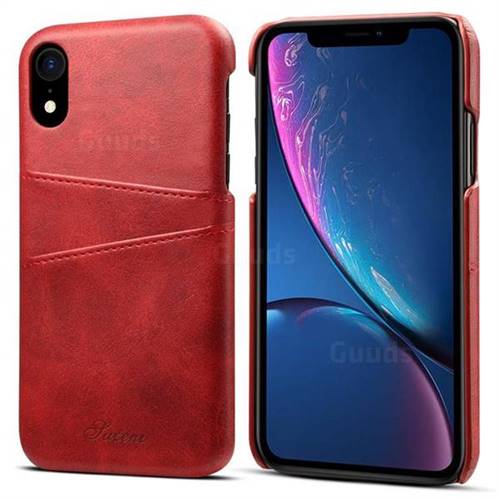 Suteni Retro Classic Card Slots Calf Leather Coated Back Cover for iPhone Xr (6.1 inch) - Red