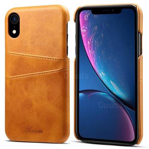 Suteni Retro Classic Card Slots Calf Leather Coated Back Cover for iPhone Xr (6.1 inch) - Khaki