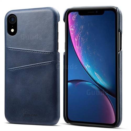 Suteni Retro Classic Card Slots Calf Leather Coated Back Cover for iPhone Xr (6.1 inch) - Blue