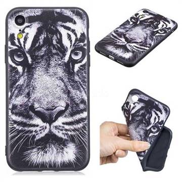 White Tiger 3D Embossed Relief Black TPU Cell Phone Back Cover for iPhone Xr (6.1 inch)