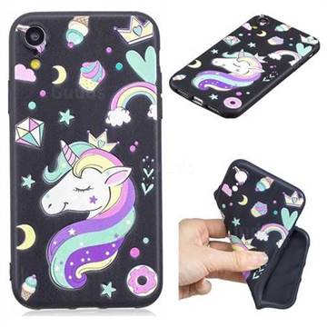 Candy Unicorn 3D Embossed Relief Black TPU Cell Phone Back Cover for iPhone Xr (6.1 inch)
