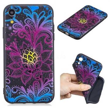 Colorful Lace 3D Embossed Relief Black TPU Cell Phone Back Cover for iPhone Xr (6.1 inch)