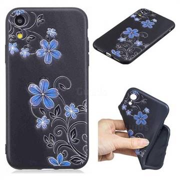 Little Blue Flowers 3D Embossed Relief Black TPU Cell Phone Back Cover for iPhone Xr (6.1 inch)
