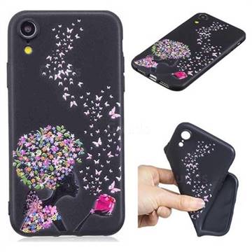 Corolla Girl 3D Embossed Relief Black TPU Cell Phone Back Cover for iPhone Xr (6.1 inch)
