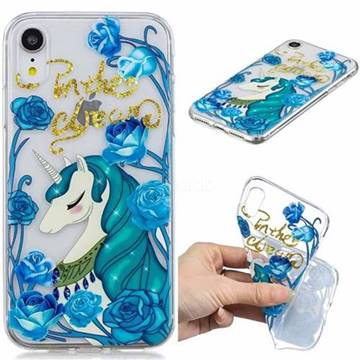 Blue Flower Unicorn Clear Varnish Soft Phone Back Cover for iPhone Xr (6.1 inch)
