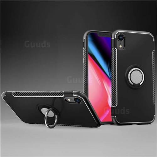 Armor Anti Drop Carbon PC + Silicon Invisible Ring Holder Phone Case for iPhone Xr (6.1 inch) - Black