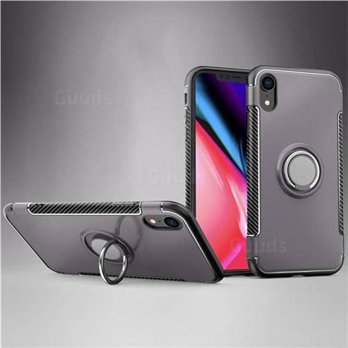 Armor Anti Drop Carbon PC + Silicon Invisible Ring Holder Phone Case for iPhone Xr (6.1 inch) - Grey