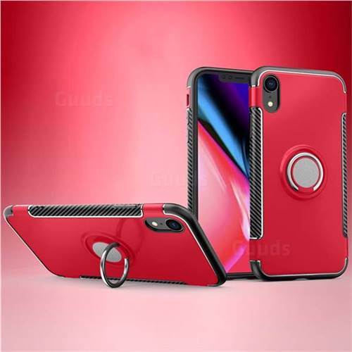 Armor Anti Drop Carbon PC + Silicon Invisible Ring Holder Phone Case for iPhone Xr (6.1 inch) - Red