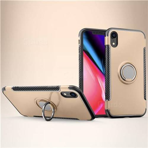 Armor Anti Drop Carbon PC + Silicon Invisible Ring Holder Phone Case for iPhone Xr (6.1 inch) - Champagne