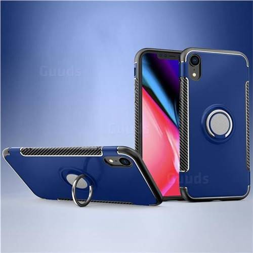 Armor Anti Drop Carbon PC + Silicon Invisible Ring Holder Phone Case for iPhone Xr (6.1 inch) - Sapphire